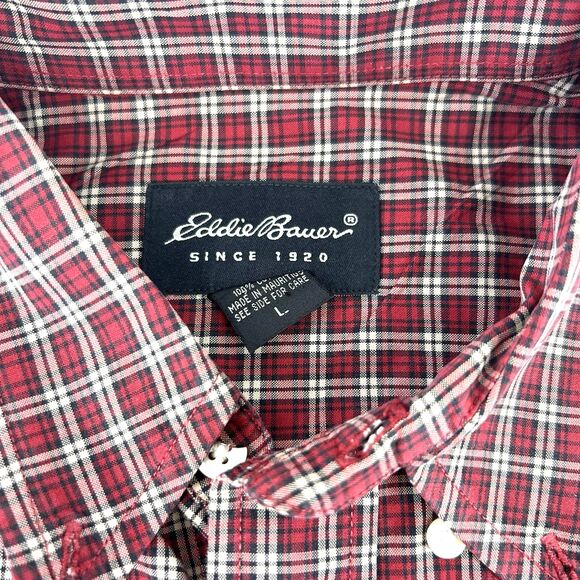 Eddie Bauer Red Plaid Button Down Long Sleeve Mens Shirt Size L - Picture 4 of 12